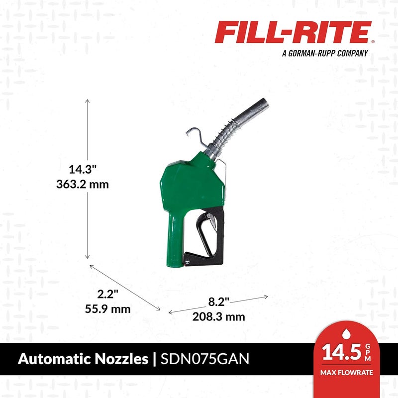 FILL RITE SDN075GAN ¾" 3 to 15 GPM Automatic Standard Duty Fuel Transfer Nozzle, Green - For Gasoline, Diesel, Biodiesel up to B20, E15 & Kerosene - Image 3